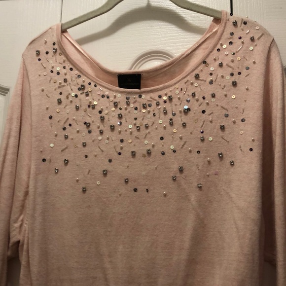 Blush Pink Pearl & Rhinestones Sweater, Size Large - Picture 3 of 4